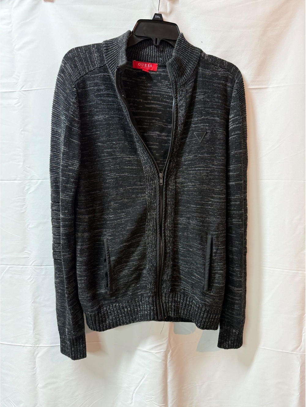 Guess Men's Black and Gray Full-Zip Sweater Jacket Medium